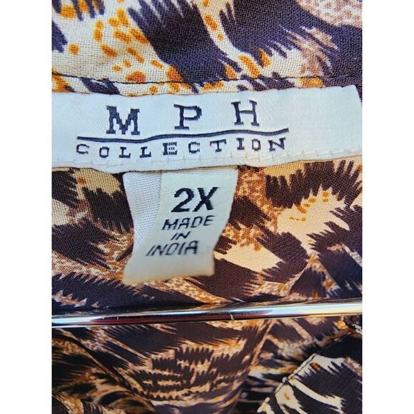MPH Collection Womens Blouse Leopard Semi Sheer Cheetah Drawstring Plus 2X - Picture 4 of 6